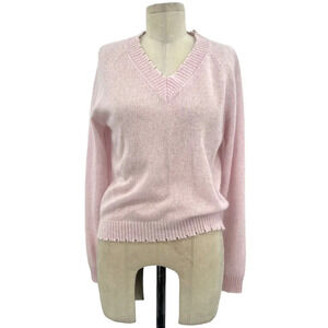 Minnie Rose Cashmere Frayed Edge‎ Cropped V-Neck Sweater Pink Size Small